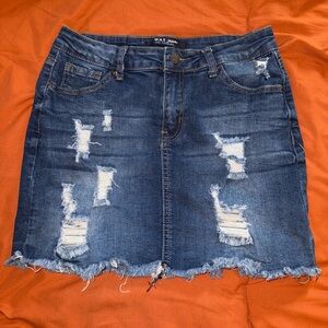 Wax Jean Distressed Blue Denim Skirt